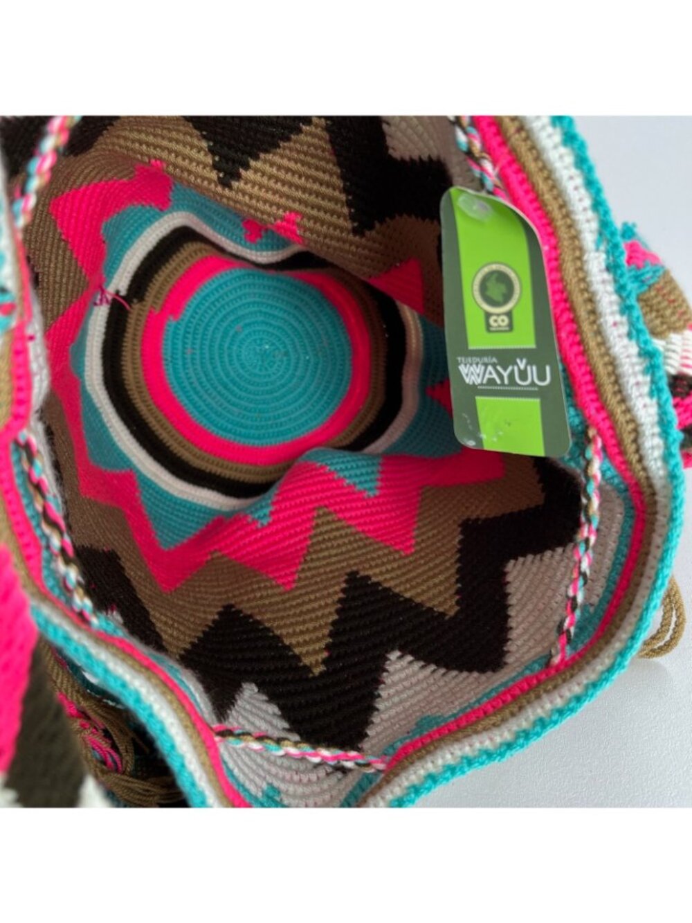 Wayuu Mochila Handwoven Bag Colombian Boho Crossbody Tassel Geometric Multicolor - Picture 10 of 12